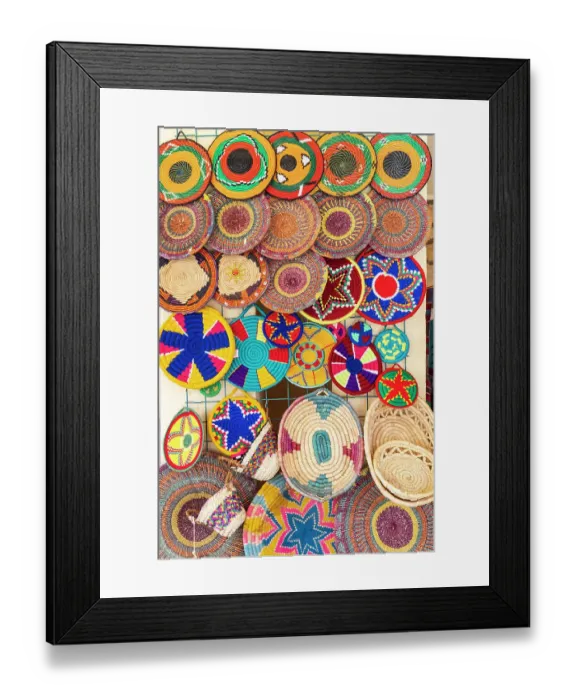 Framed Print : Abu Simbel, Aswan, Egypt. Colorful basket souvenirs at a tourist shop. (Editorial Use Only)