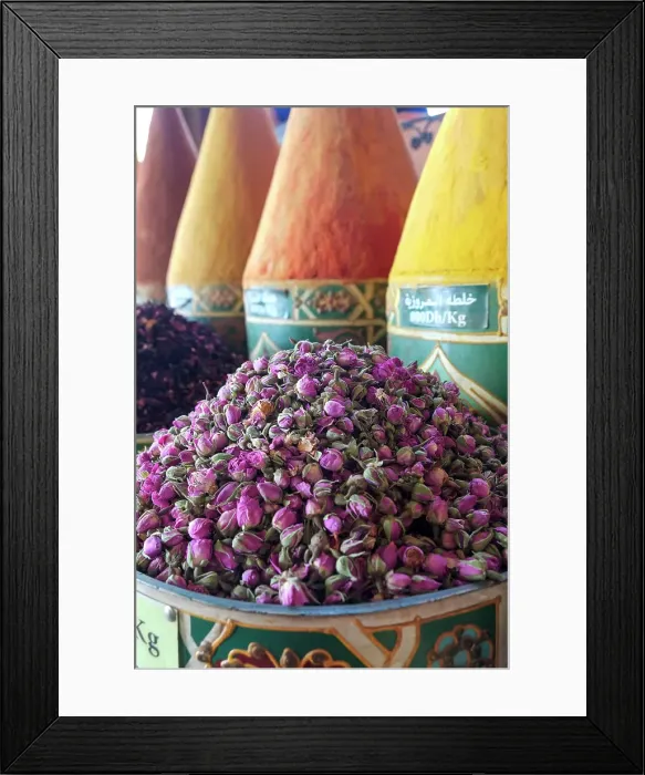 Framed Print : Marrakech, Morocco. Dried roses for sale in the medina