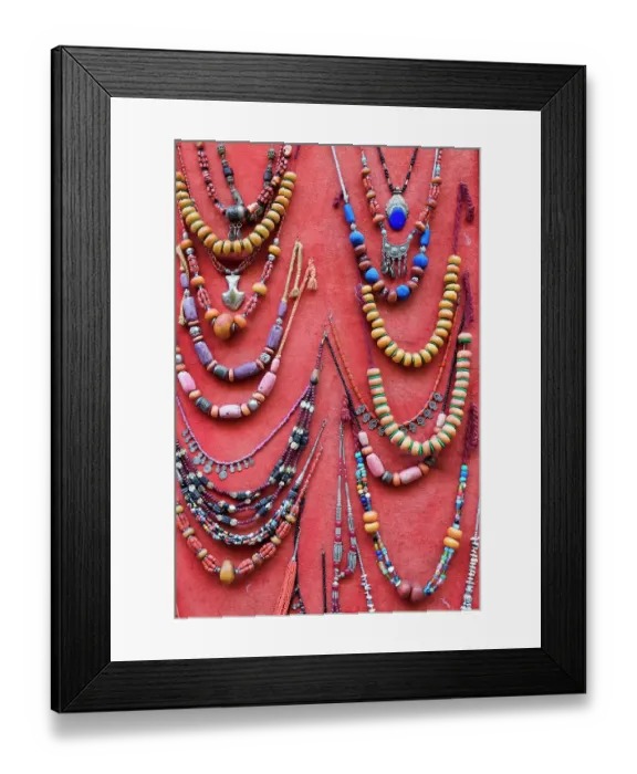 Framed Print : Fes, Morocco. Hand made tribal necklaces for sale Framed Print : Fes, Morocco. Hand made tribal necklaces for sale
