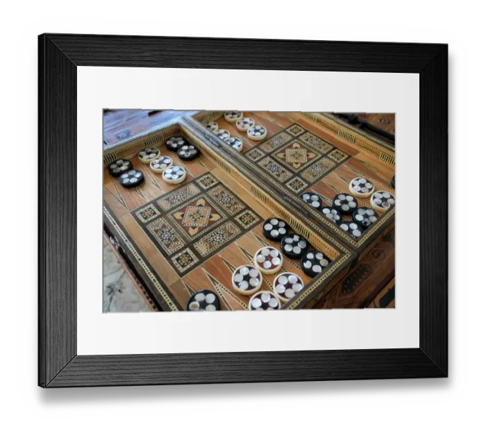 Framed Print : Fes, Morocco. Hand carved backgammon set with inlay Framed Print : Fes, Morocco. Hand carved backgammon set with inlay