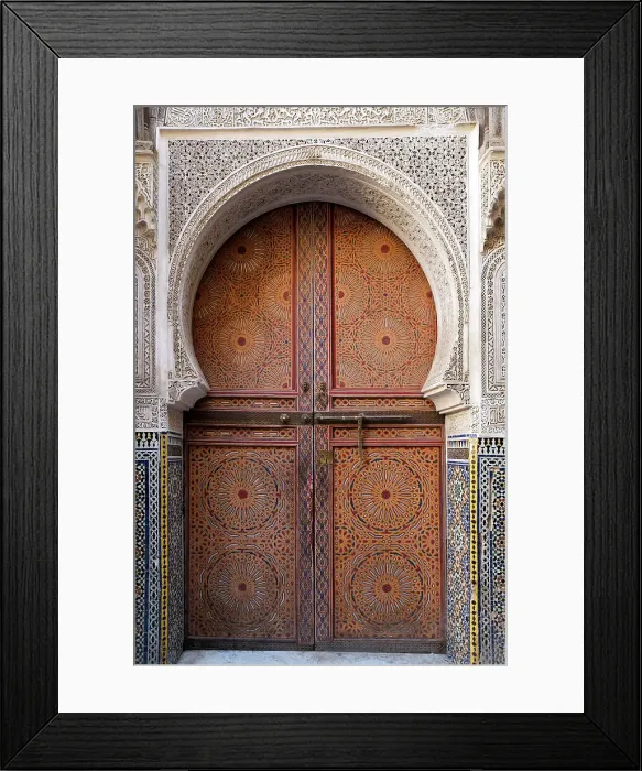 Framed Print : Fes, Morocco. Stunning hand painted door of an old mosque with hand carved plaster work Framed Print : Fes, Morocco. Stunning hand painted door of an old mosque with hand carved plaster work