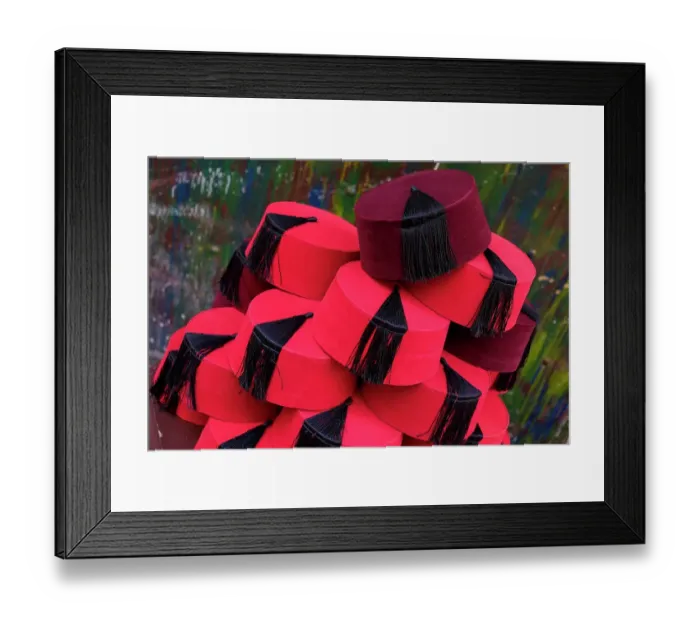 Framed Print : Fes, Morocco. Traditional red Fes hats