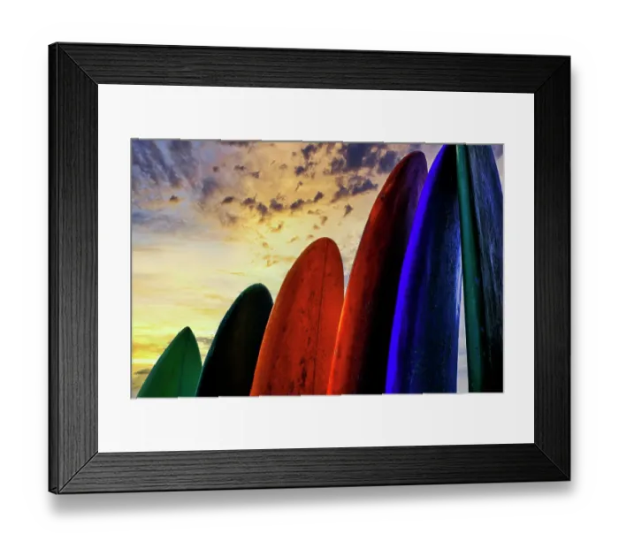 Framed Print : Stacked surf boards at sunset after a day of surf school in Canggu, Bali, Indonesia Framed Print : Stacked surf boards at sunset after a day of surf school in Canggu, Bali, Indonesia