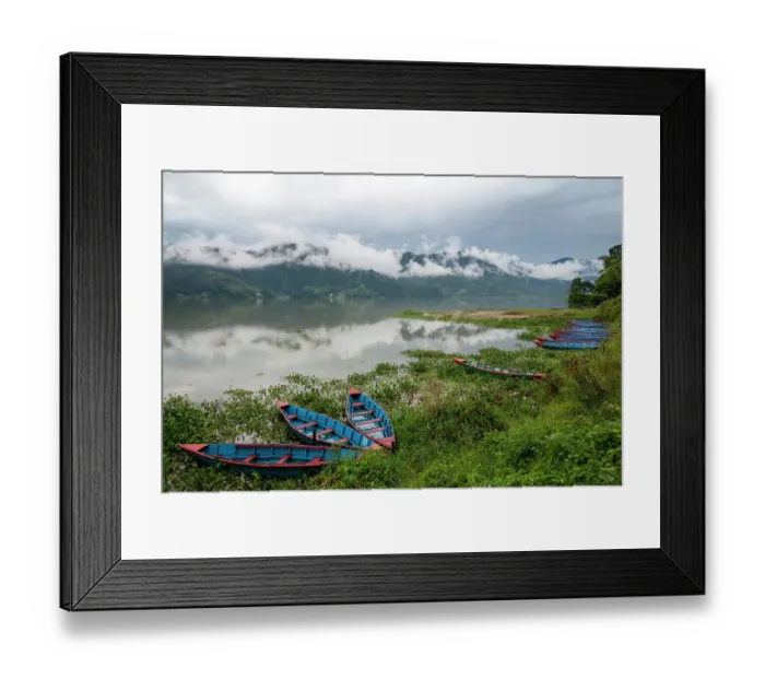 Framed Print : Asia, Nepal, Pokhara. Boats in the water lilies on Phewa Lake Framed Print : Asia, Nepal, Pokhara. Boats in the water lilies on Phewa Lake