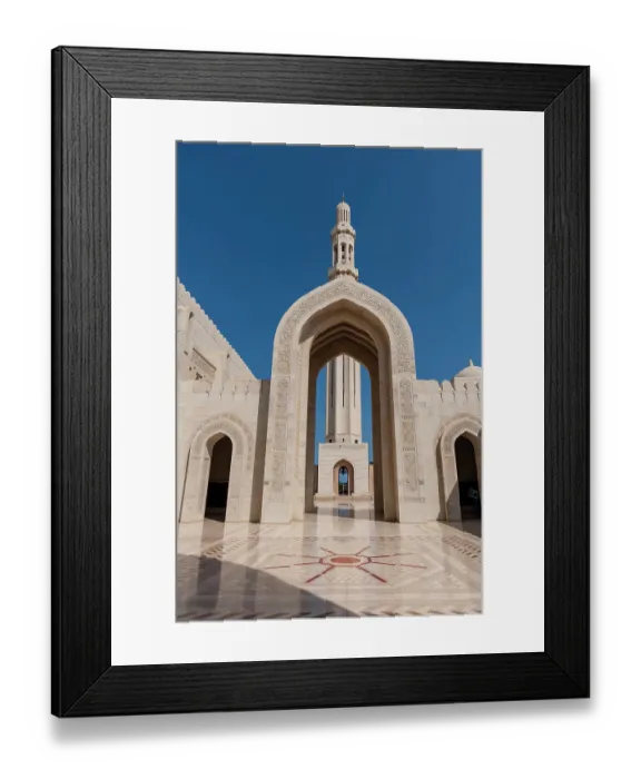 Framed Print : An archway leading to a minaret in Sultan Qaboos Grand Mosque, Muscat, Oman Framed Print : An archway leading to a minaret in Sultan Qaboos Grand Mosque, Muscat, Oman