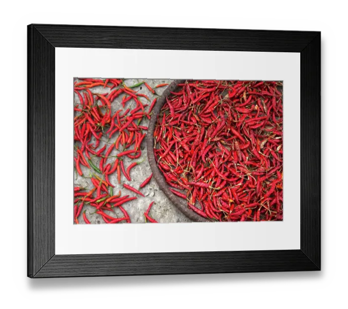 Framed Print : Nepal, drying peppers on the sidewalk Framed Print : Nepal, drying peppers on the sidewalk