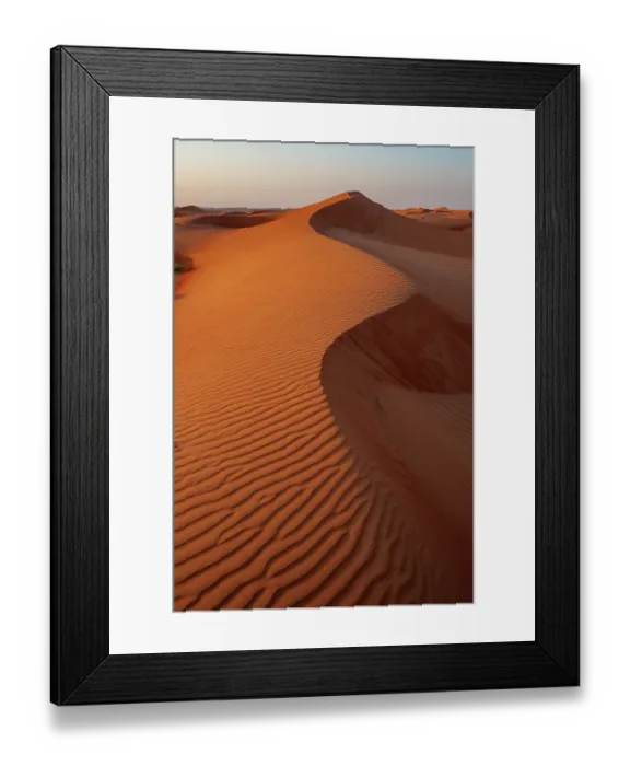 Framed Print : Rippled dunes in the Wahiba Sands at sunset. Wahiba Sands, Arabian Peninsula, Oman Framed Print : Rippled dunes in the Wahiba Sands at sunset. Wahiba Sands, Arabian Peninsula, Oman
