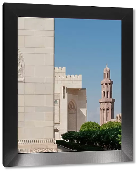 A view of a minaret at Sultan Qaboos Grand Mosque, Muscat, Oman