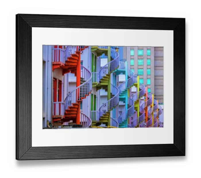 Framed Print : Singapore. Colorful staircases in Little India section of city