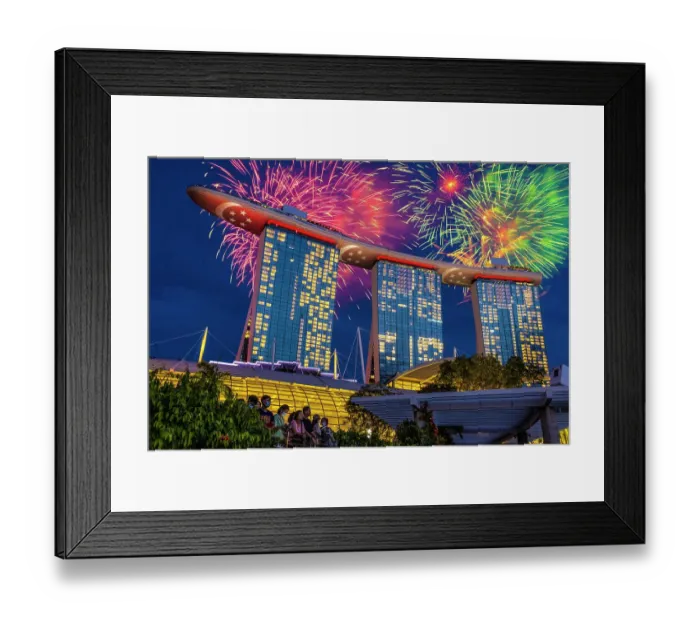 Framed Print : Singapore. Night fireworks over Marina Bay Sands Hotel to celebrate independence. (Editorial Use Only) Framed Print : Singapore. Night fireworks over Marina Bay Sands Hotel to celebrate independence. (Editorial Use Only)