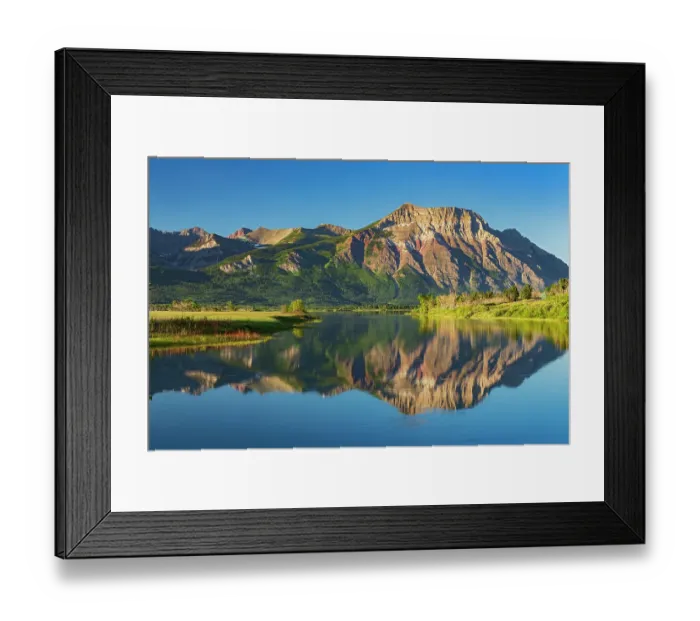 Framed Print : Canada, Alberta, Waterton Lakes National Park. Canadian Rocky Mountains reflected in Lower Waterton Lake Framed Print : Canada, Alberta, Waterton Lakes National Park. Canadian Rocky Mountains reflected in Lower Waterton Lake