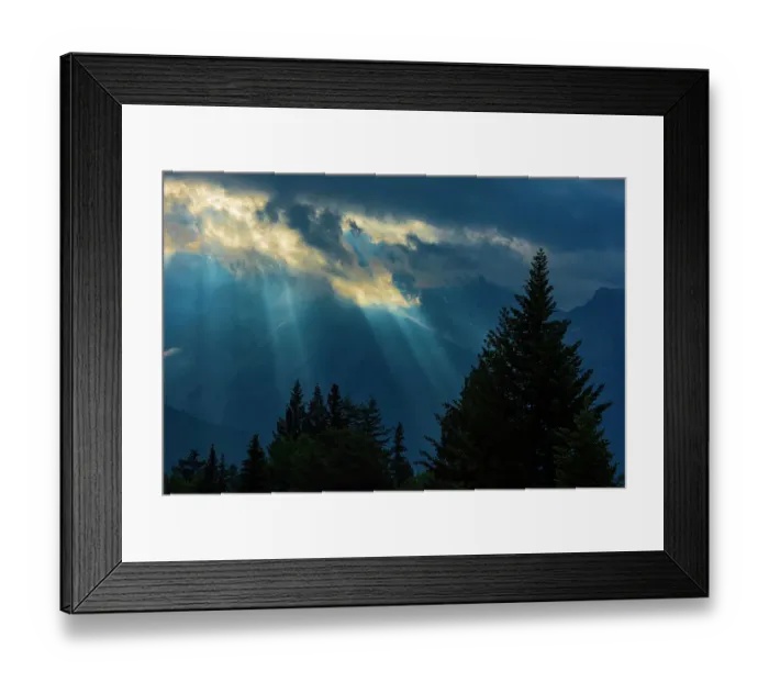Framed Print : Canada, Alberta, Waterton Lakes National Park. Sunburst through storm clouds