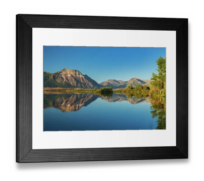 Framed Print : Canada, Alberta, Waterton Lakes National Park. Canadian Rocky Mountains reflected in Lower Waterton Lake