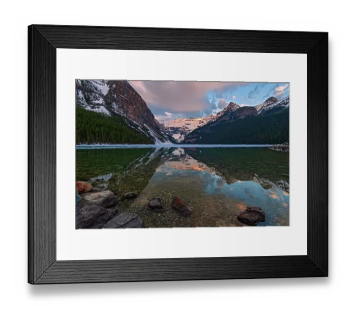 Framed Print : Canada, Alberta, Banff National Park. Sunrise reflections on calm Lake Louise
