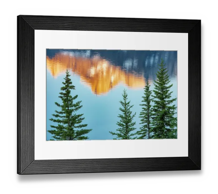 Framed Print : Canada, Alberta, Banff National Park. Peaks of Mt. Rundle reflected in Two Jack Lake at sunrise
