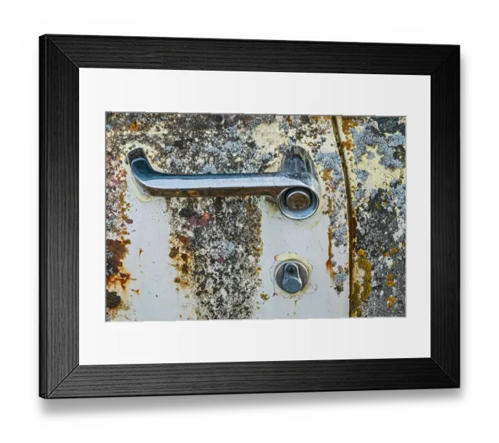 Framed Print : Canada, Manitoba, St. Lupicin. Close-up of rusted paint patterns and handle on vintage car Framed Print : Canada, Manitoba, St. Lupicin. Close-up of rusted paint patterns and handle on vintage car