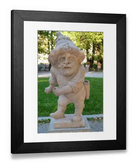 Framed Print : Salzburg, Austria. Oldest dwarf garden. Built around 1695. These strange dwarfs are considered marble masterpieces