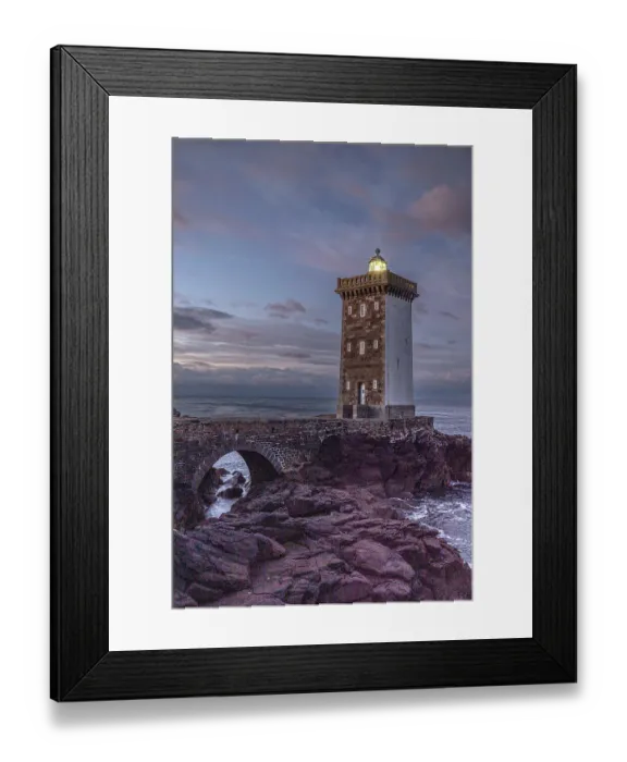 Framed Print : France, Brittany. Sunrise at the Kermorvan Lighthouse