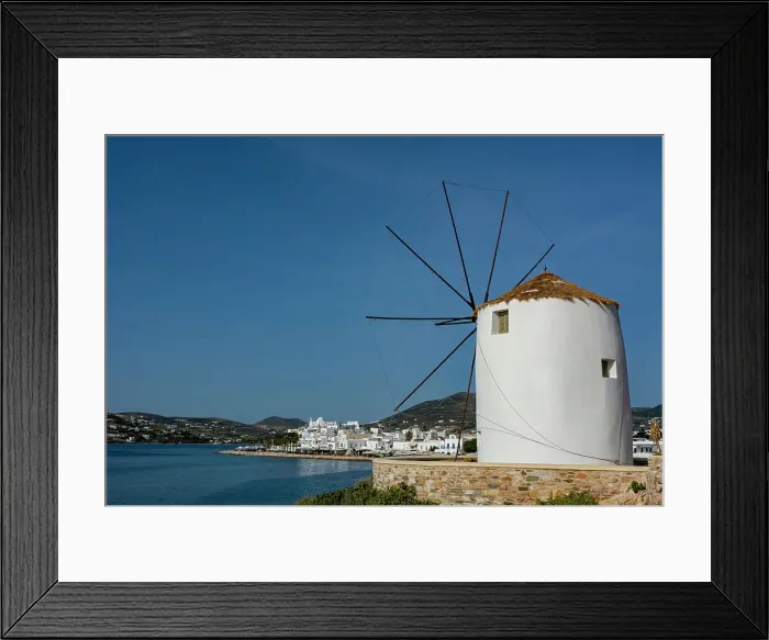 Framed Print : A scenic view of the Parikia waterfront and a traditional windmill. Parikia, Paros Island, Cyclades Islands, Greece Framed Print : A scenic view of the Parikia waterfront and a traditional windmill. Parikia, Paros Island, Cyclades Islands, Greece