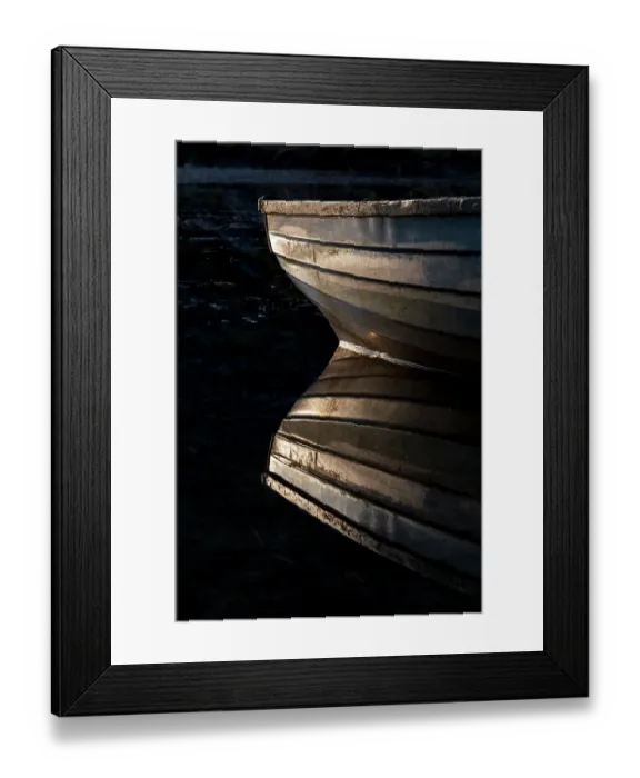 Framed Print : Ireland. Boat reflection on Lake Cummeenduff Framed Print : Ireland. Boat reflection on Lake Cummeenduff