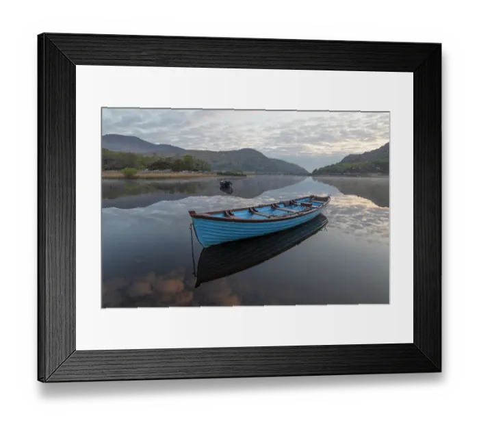Framed Print : Ireland, Lough Leane. Boat and reflections on lake Framed Print : Ireland, Lough Leane. Boat and reflections on lake