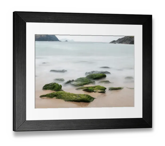 Framed Print : Ireland, Dunquin, Kinnard Beach. Abstract of wave froth and rocks on shore