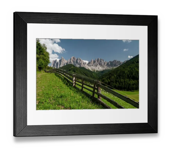 Framed Print : A view of Odle Group mountain from the Funes valley. Funes, Trentino Alto Adige, Italy