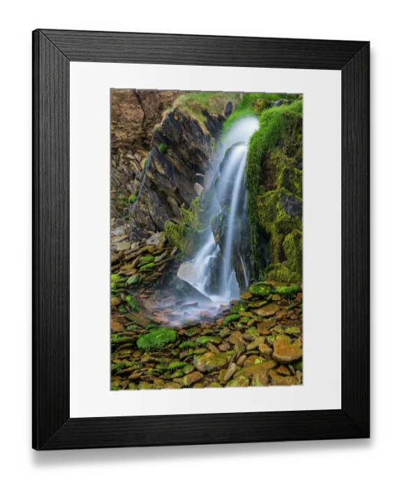 Framed Print : Ireland, Ferriter's Cove. Close-up of waterfall and mossy rocks Framed Print : Ireland, Ferriter's Cove. Close-up of waterfall and mossy rocks