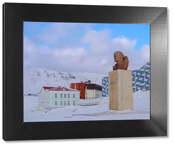 Bust of Lenin. Russian coal mining town Barentsburg at fjord Gronfjorden. The coal mine is still in operation. Arctic Region, Scandinavia, Norway, Svalbard. (Editorial Use Only)