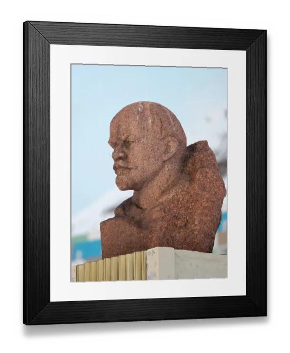 Framed Print : Bust of Lenin. Russian coal mining town Barentsburg at fjord Gronfjorden. The coal mine is still in operation. Arctic Region, Scandinavia, Norway, Svalbard. (Editorial Use Only)