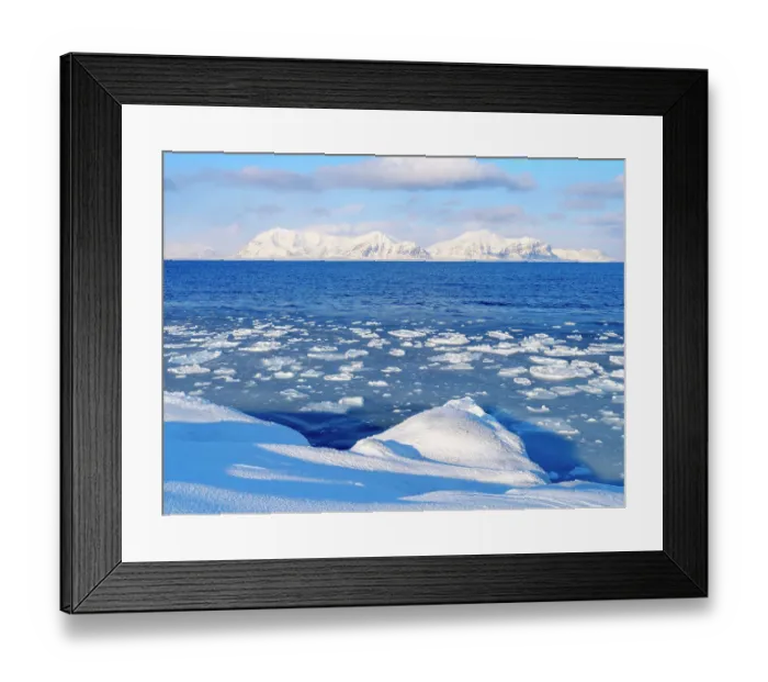 Framed Print : Coast with pancake ice near Kapp Linne at fjord Isfjorden near Isfjorden Radio, Island of Spitsbergen. Background mountains of Nordre Isfjorden National Park. Arctic region, Scandinavia, Norway, Svalbard Framed Print : Coast with pancake ice near Kapp Linne at fjord Isfjorden near Isfjorden Radio, Island of Spitsbergen. Background mountains of Nordre Isfjorden National Park. Arctic region, Scandinavia, Norway, Svalbard