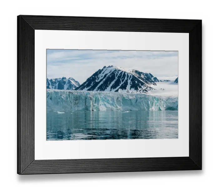 Framed Print : Arctic waters front Lilliehook Glacier and snow streaked mountains beyond. Lilliehookfjorden, Spitsbergen Island, Svalbard, Norway Framed Print : Arctic waters front Lilliehook Glacier and snow streaked mountains beyond. Lilliehookfjorden, Spitsbergen Island, Svalbard, Norway