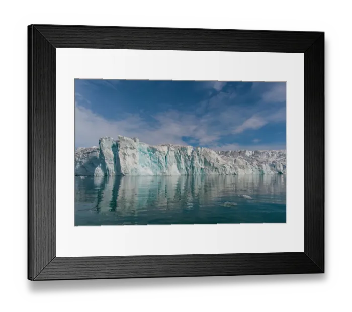 Framed Print : Lilliehook Glacier reflects on arctic waters. Lilliehookfjorden, Spitsbergen Island, Svalbard, Norway