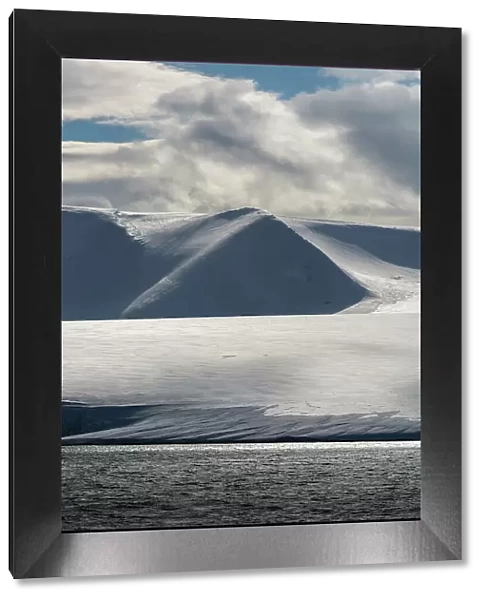 Snow-covered mountains in Hinlopen Strait. Nordaustlandet, Svalbard, Norway