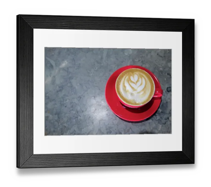 Framed Print : Lisbon, Portugal. Cappuccino in red cup Framed Print : Lisbon, Portugal. Cappuccino in red cup