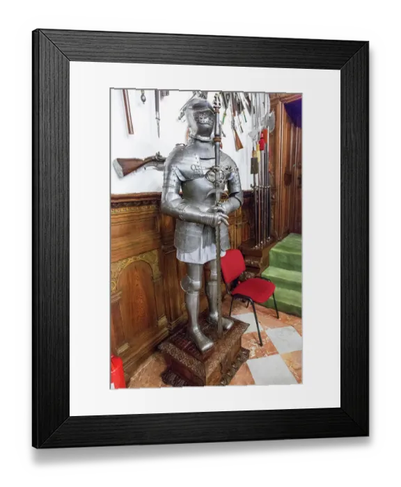 Framed Print : Romania, Carpathian Mountains, Prahova County, Sinaia. Peles Castle, Castelul Peles. Neo-Renaissance castle. Period Armor