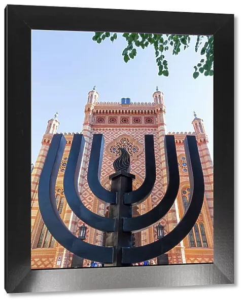 Romania, Bucharest, Choral Temple. Synagogue. Copy of Vienna's Great Synagogue. Menorah sculpture in front