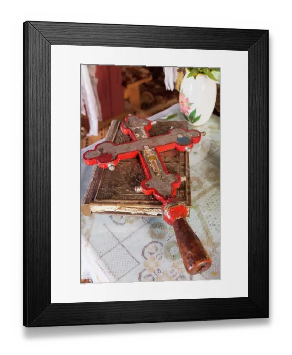 Framed Print : Romania, Maramures County, Surdesti. Eastern Orthodox, church of Lemn. Historical wooden churches. UNESCO heritage. Old painted wooden Crucifix Framed Print : Romania, Maramures County, Surdesti. Eastern Orthodox, church of Lemn. Historical wooden churches. UNESCO heritage. Old painted wooden Crucifix