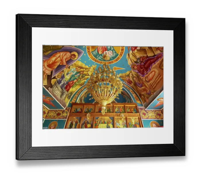 Framed Print : Romania, Transylvania, Maramures, Aspra, commune of Vima Mica. Blue church interior and exterior de Lemn Framed Print : Romania, Transylvania, Maramures, Aspra, commune of Vima Mica. Blue church interior and exterior de Lemn