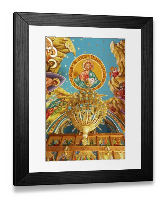 Framed Print : Romania, Transylvania, Maramures, Aspra, commune of Vima Mica. Blue church interior and exterior de Lemn