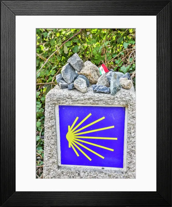 Framed Print : Spain, Galicia. One of the many kilometer markers along the Camino de Santiago