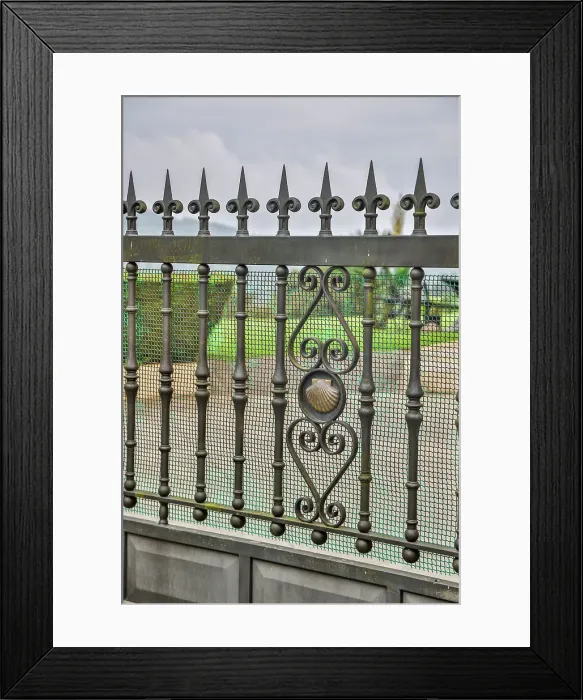 Framed Print : Spain, Galicia. Scallop shell along the Camino de Santiago (Way of St. James) between Lavacolla and Santiago de Compostela Framed Print : Spain, Galicia. Scallop shell along the Camino de Santiago (Way of St. James) between Lavacolla and Santiago de Compostela