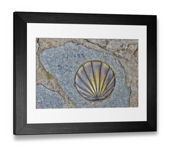 Framed Print : Spain, Galicia. Brass scallop shell to point the way on the Camino de Santiago Framed Print : Spain, Galicia. Brass scallop shell to point the way on the Camino de Santiago