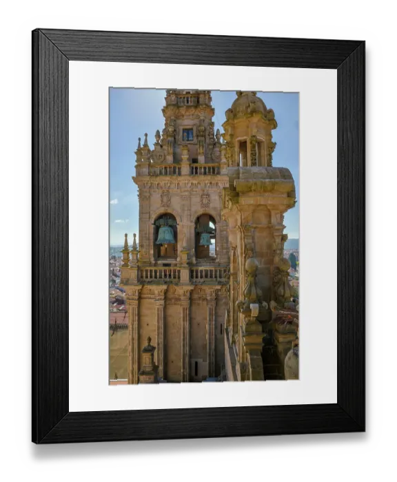 Framed Print : Spain, Galicia. Santiago de Compostela, view of the bell tower from the roof of the cathedral Framed Print : Spain, Galicia. Santiago de Compostela, view of the bell tower from the roof of the cathedral