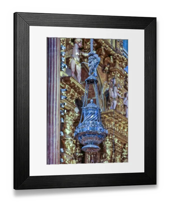 Framed Print : Spain, Galicia. Botafumeiro in the cathedral. One of the largest censers (incense) that weighs 80 kg and is 1.6 meters tall. Eight men use ropes to swing it and it can reach heights of 21 meters and swings at a speed of 68 kmh Framed Print : Spain, Galicia. Botafumeiro in the cathedral. One of the largest censers (incense) that weighs 80 kg and is 1.6 meters tall. Eight men use ropes to swing it and it can reach heights of 21 meters and swings at a speed of 68 kmh