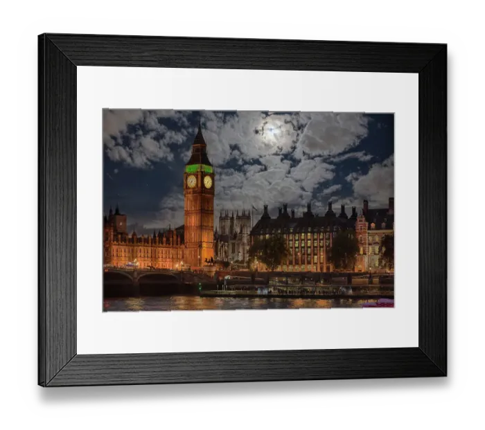 Framed Print : Great Britain, London. Big Ben and Parliament building in moonlight