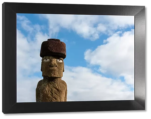 The Ahu Ko Te Riku Moai statue stands in Tahat Archaeological Complex. Rapa Nui, Easter island, Chile