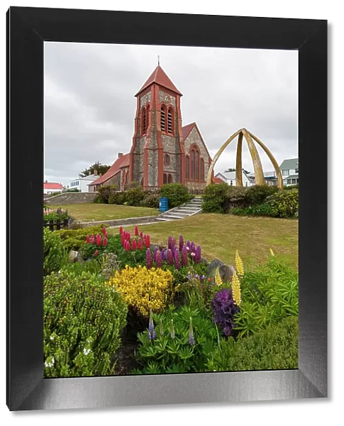 Christ Church Cathedral and the Whalebone Arch in Stanley, the capital of the Falkland Islands. Stanley, Falkland Islands