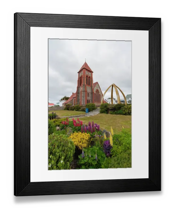 Framed Print : Christ Church Cathedral and the Whalebone Arch in Stanley, the capital of the Falkland Islands. Stanley, Falkland Islands Framed Print : Christ Church Cathedral and the Whalebone Arch in Stanley, the capital of the Falkland Islands. Stanley, Falkland Islands