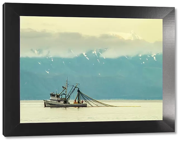 USA, Alaska, Tongass National Forest. Salmon fishing boat with net